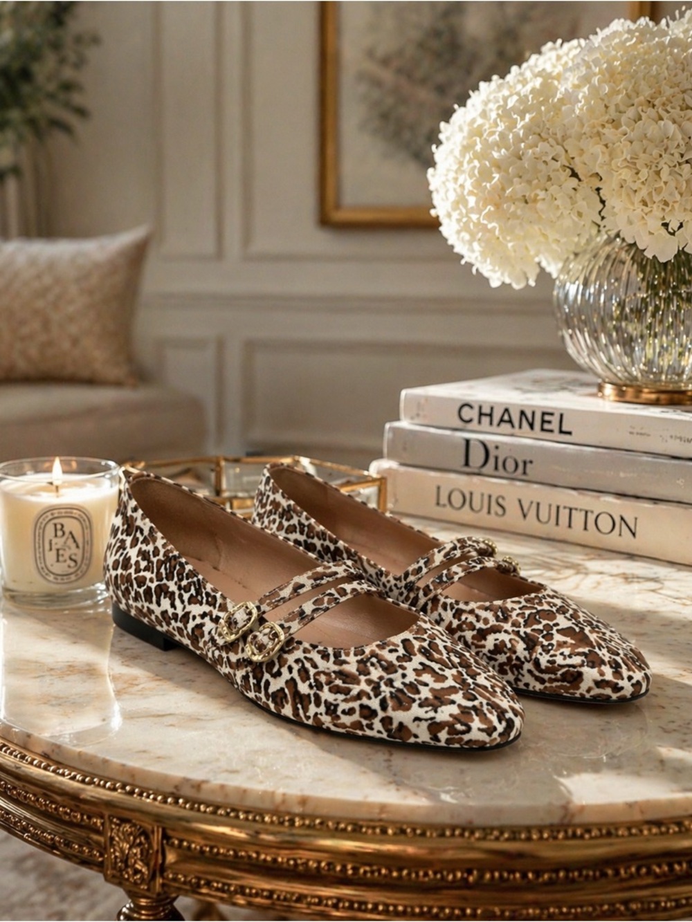 Talbots Vera Leopard Print Mary Jane Flats Gold Buckle Sz 7.5 Quiet Luxury NWOT